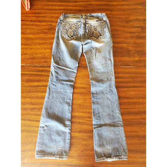 Miss Me Mid-Rise Boot Cut Women Size 27 Med Wash MW58458 Embellished Destressed - Picture 4 of 13
